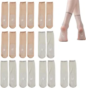 Vylinox Bareblend Socks - 10 Pairs Sheer Ankle Nylon Invisible Slip-Resistant Crystal Silk Ultra-Thin Stockings