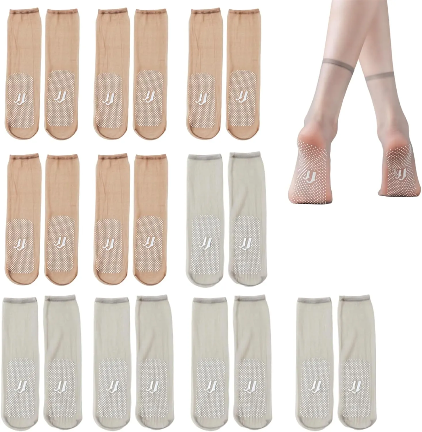 Vylinox Bareblend Socks - 10 Pairs Sheer Ankle Nylon Invisible Slip-Resistant Crystal Silk Ultra-Thin Stockings