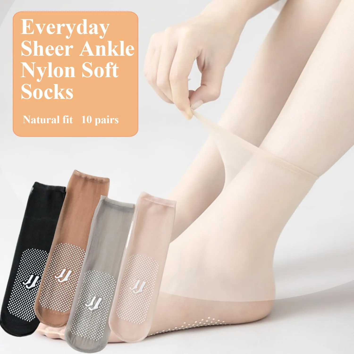 Vylinox Bareblend Socks - 10 Pairs Sheer Ankle Nylon Invisible Slip-Resistant Crystal Silk Ultra-Thin Stockings