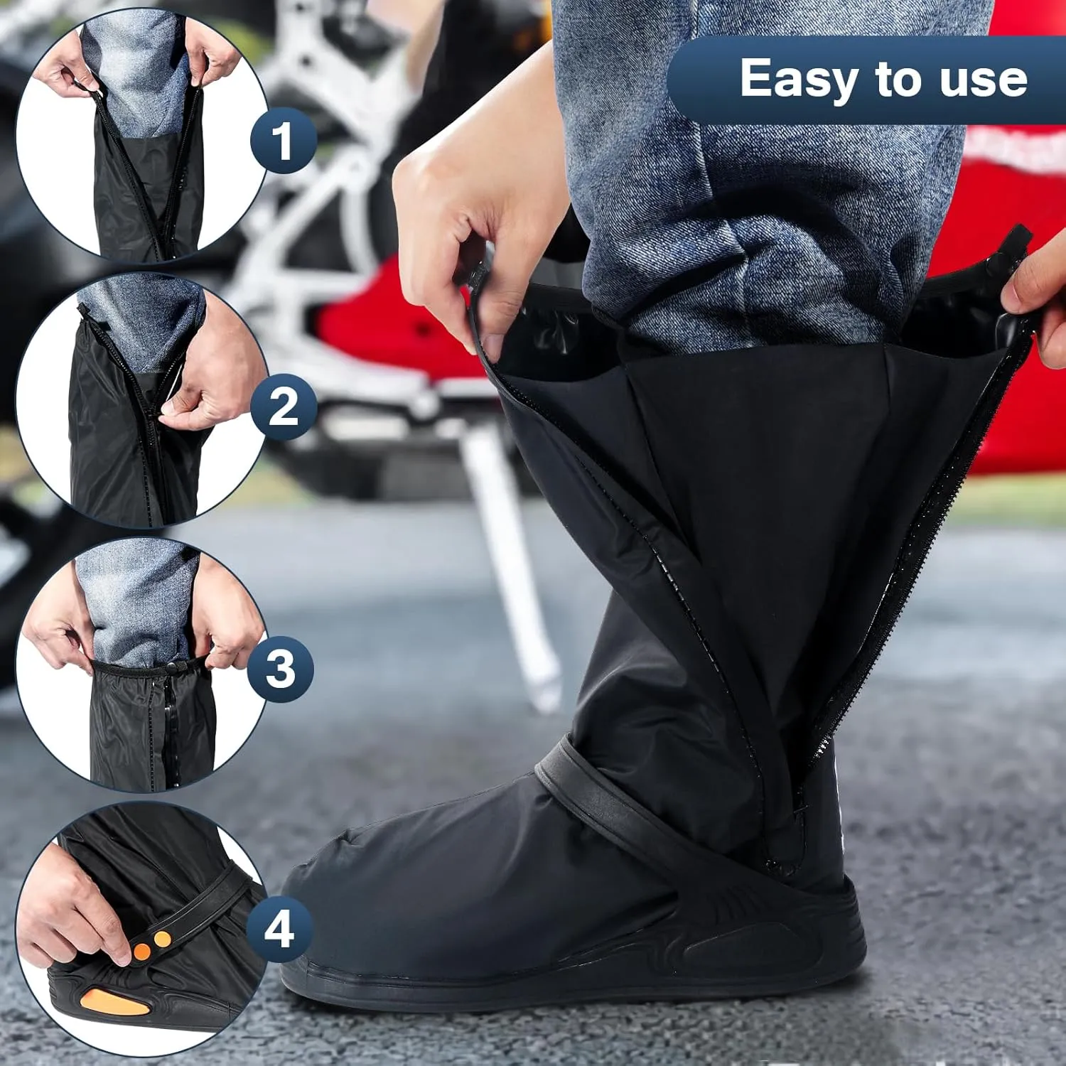 Waterproof Rain Boot Shoe Covers with Reflector, Reusable Non-Slip Rain Boot Shoe Covers for Women Men (Black, XX-Large)