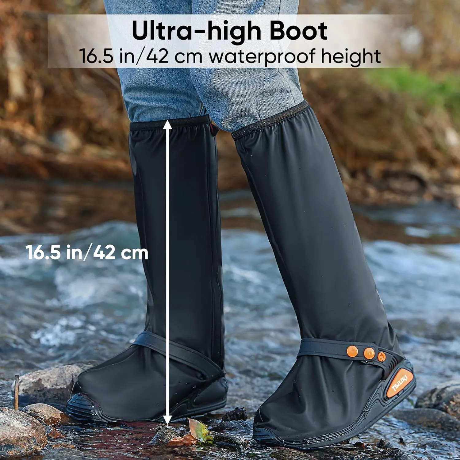 Waterproof Shoe Covers, Thickened Rain Boot Shoe Cover Reusable & Foldable Non-Slip with Reflector for Men Women