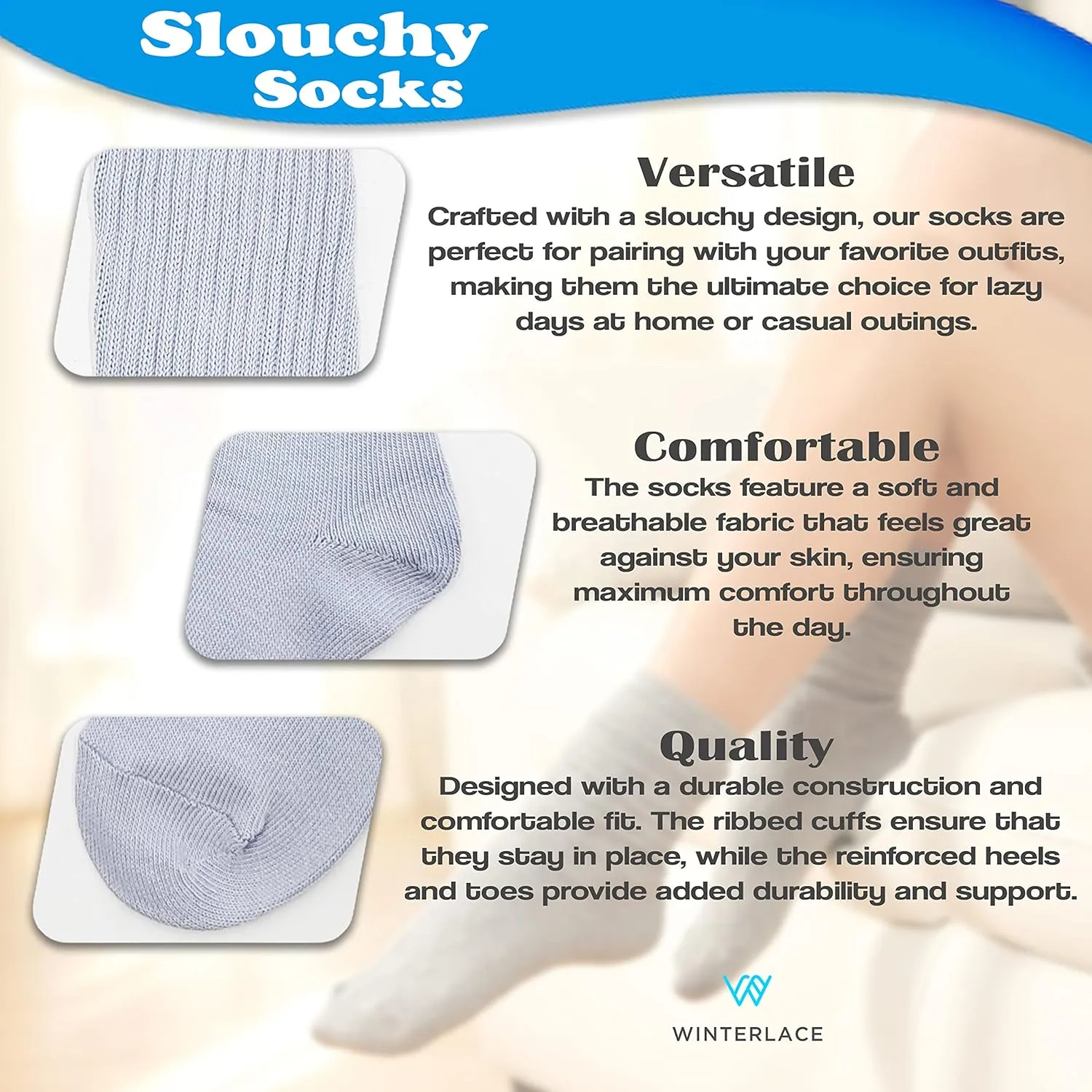 Winterlace Slouch Socks for Women, 2 Pairs, Soft Extra Long Scrunch Knee High Sock, Premium Pack