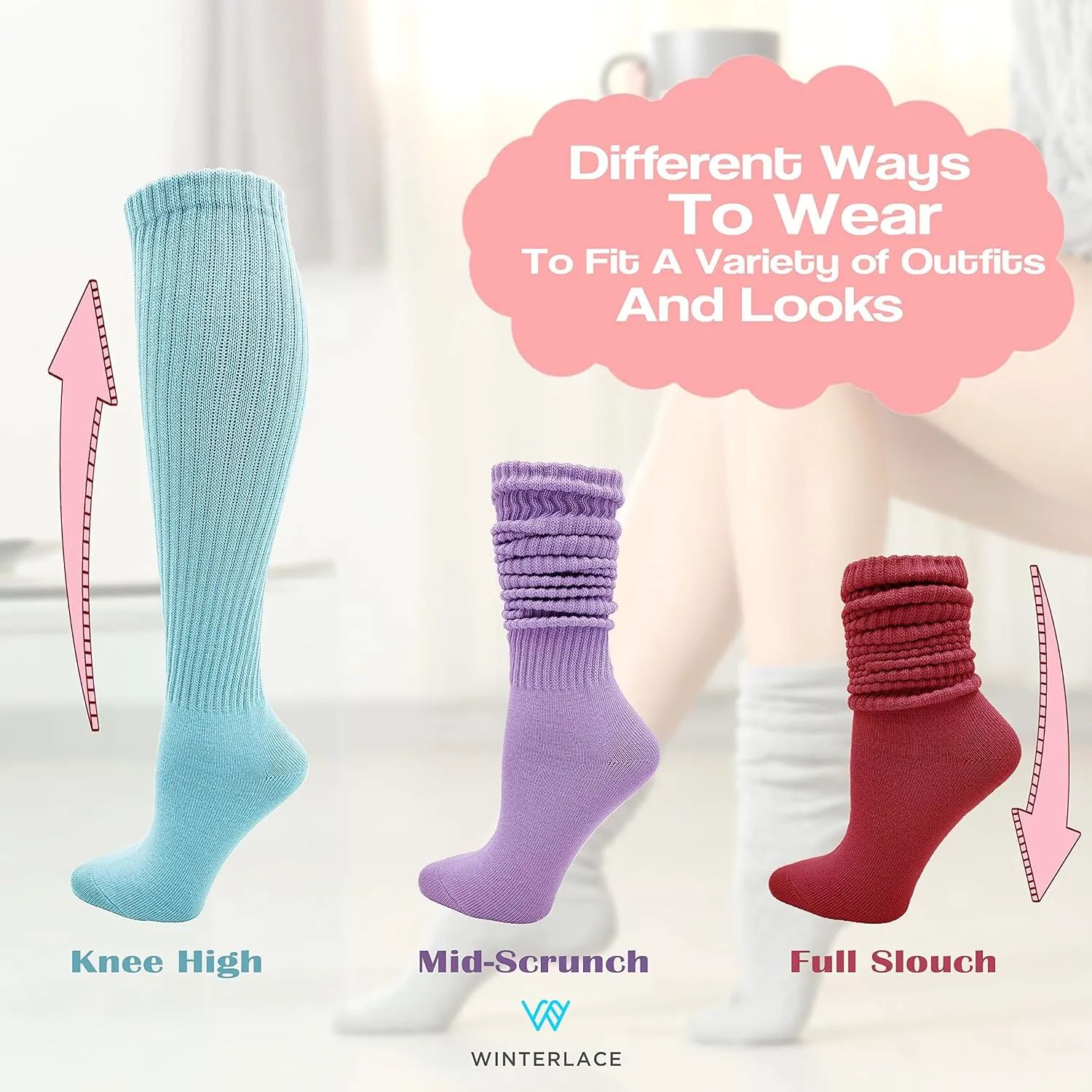Winterlace Slouch Socks for Women, 2 Pairs, Soft Extra Long Scrunch Knee High Sock, Premium Pack