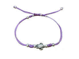 Women Minimalist Delicate fashion Light Purple String Braided Bracelet with Silver Turtle Charm
