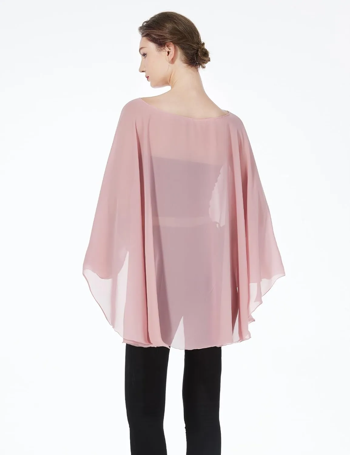 Women Poncho Cape High Low Chiffon Shawls Wraps Scarves Capelets for Evening Dress Bridal Wedding Party