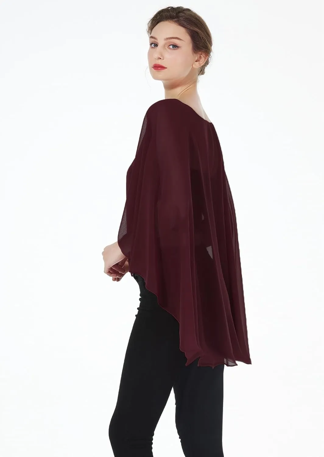 Women Poncho Cape High Low Chiffon Shawls Wraps Scarves Capelets for Evening Dress Bridal Wedding Party