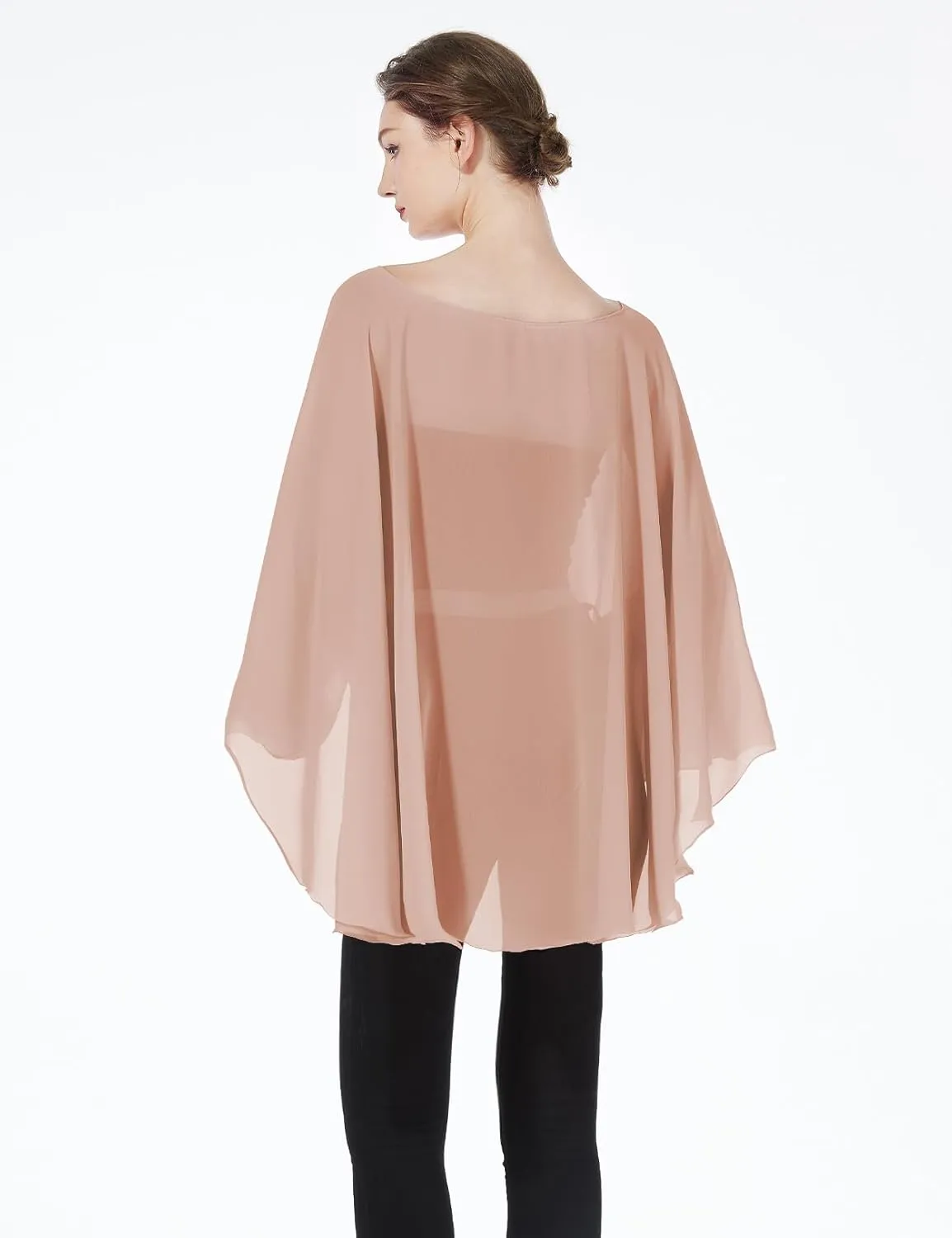 Women Poncho Cape High Low Chiffon Shawls Wraps Scarves Capelets for Evening Dress Bridal Wedding Party