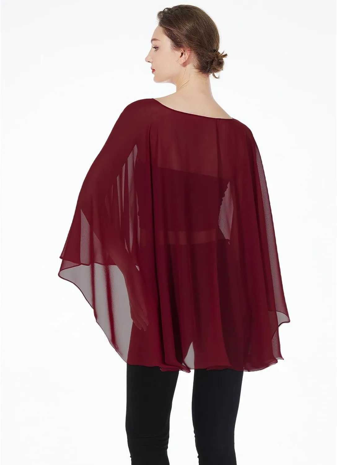 Women Poncho Cape High Low Chiffon Shawls Wraps Scarves Capelets for Evening Dress Bridal Wedding Party