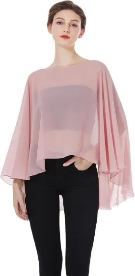 Women Poncho Cape High Low Chiffon Shawls Wraps Scarves Capelets for Evening Dress Bridal Wedding Party