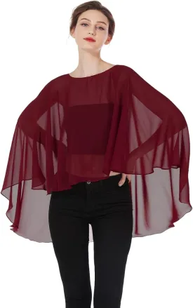 Women Poncho Cape High Low Chiffon Shawls Wraps Scarves Capelets for Evening Dress Bridal Wedding Party