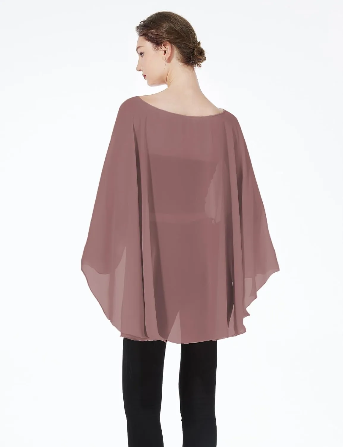 Women Poncho Cape High Low Chiffon Shawls Wraps Scarves Capelets for Evening Dress Bridal Wedding Party