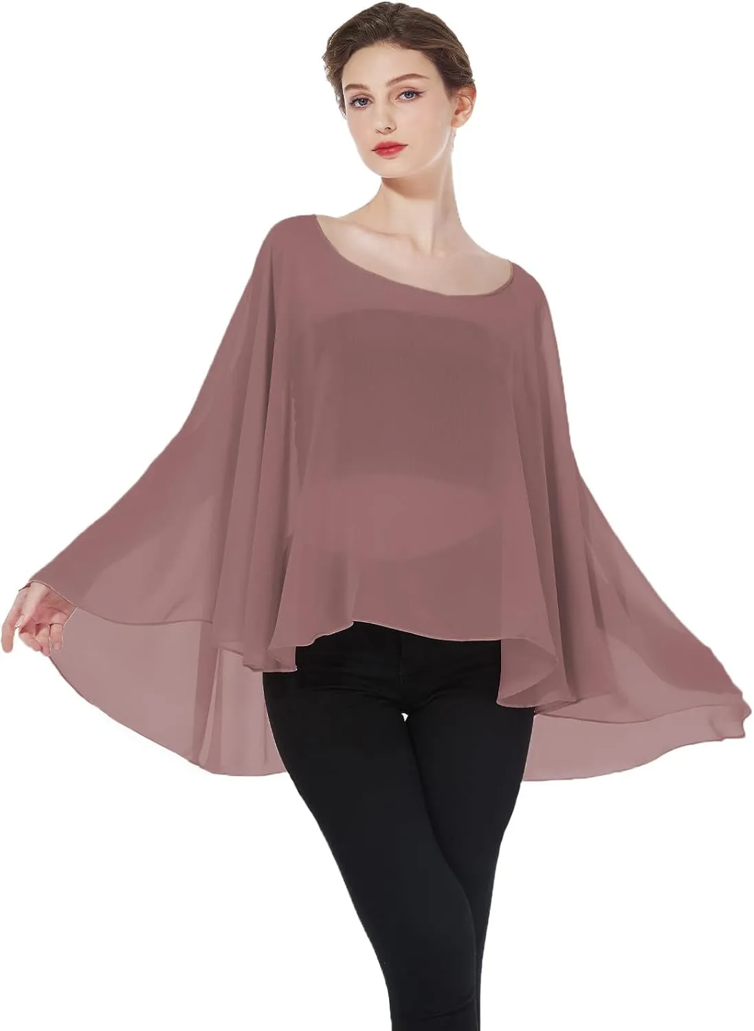 Women Poncho Cape High Low Chiffon Shawls Wraps Scarves Capelets for Evening Dress Bridal Wedding Party
