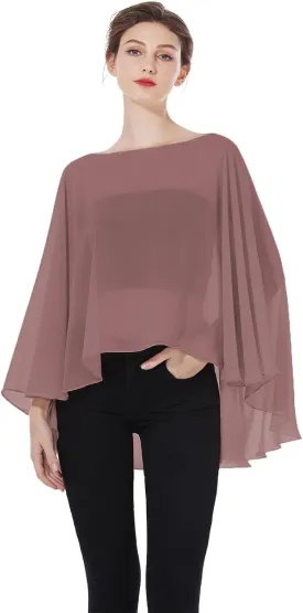 Women Poncho Cape High Low Chiffon Shawls Wraps Scarves Capelets for Evening Dress Bridal Wedding Party