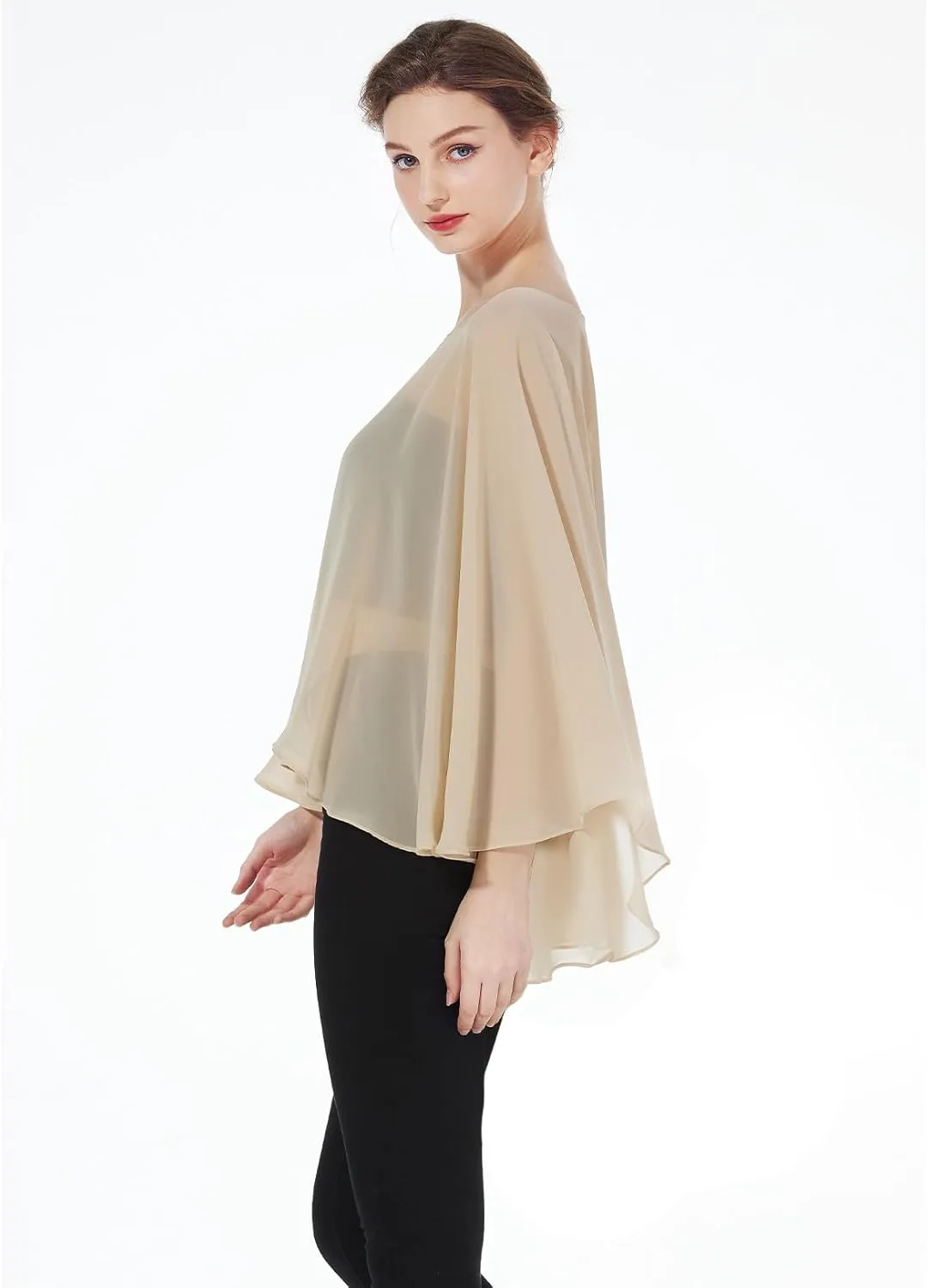 Women Poncho Cape High Low Chiffon Shawls Wraps Scarves Capelets for Evening Dress Bridal Wedding Party