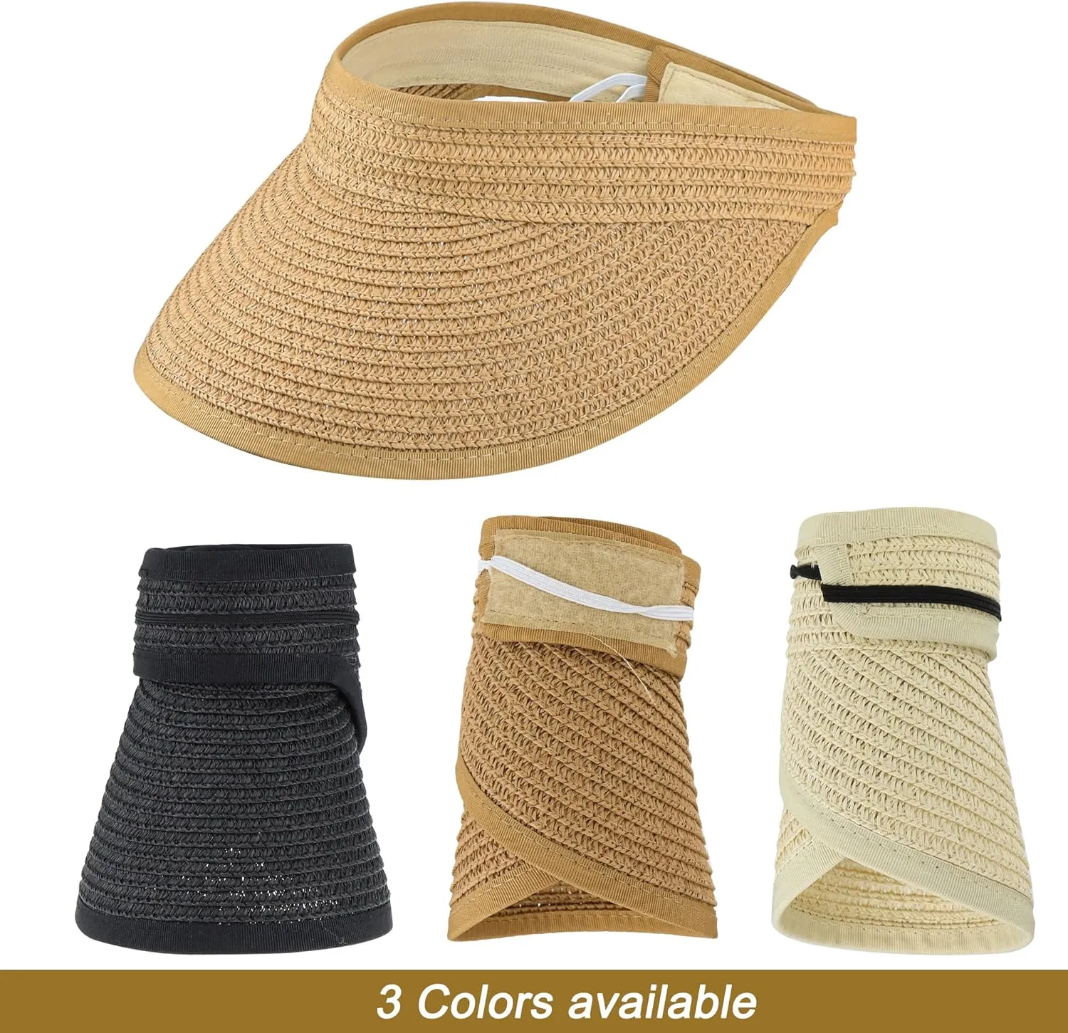 Women Straw Sun Visor Hat Wide Brim Foldable Summer UV Protection Beach Cap Packale Hats