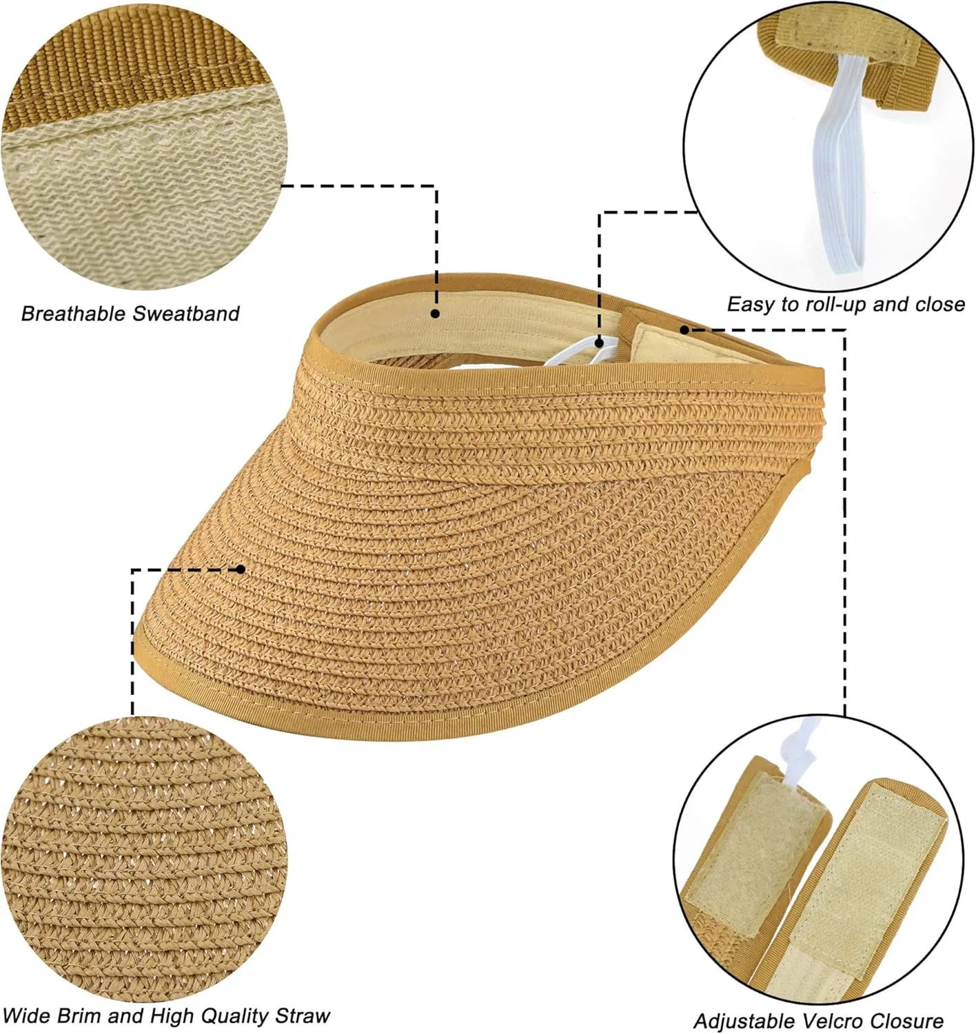 Women Straw Sun Visor Hat Wide Brim Foldable Summer UV Protection Beach Cap Packale Hats