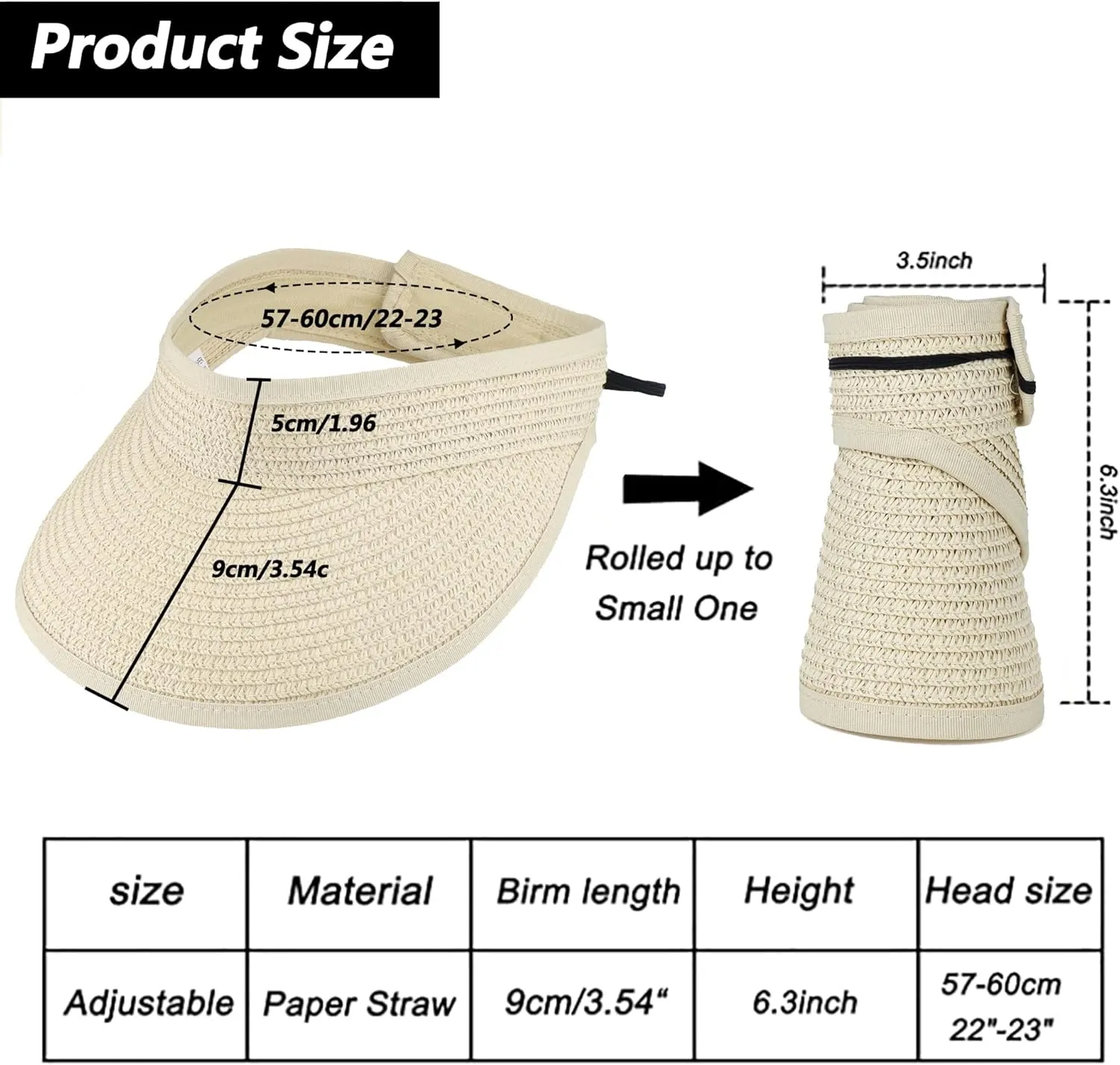 Women Straw Sun Visor Hat Wide Brim Foldable Summer UV Protection Beach Cap Packale Hats