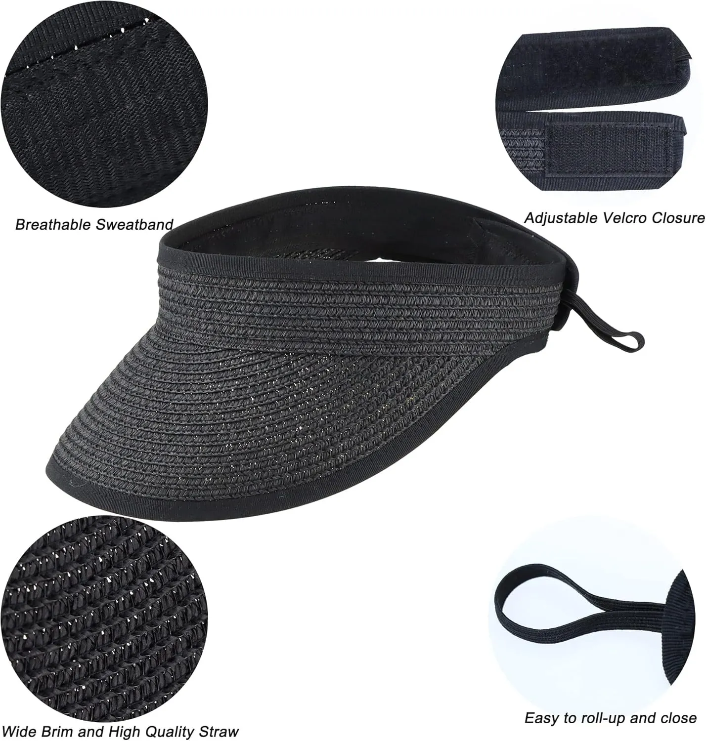 Women Straw Sun Visor Hat Wide Brim Foldable Summer UV Protection Beach Cap Packale Hats