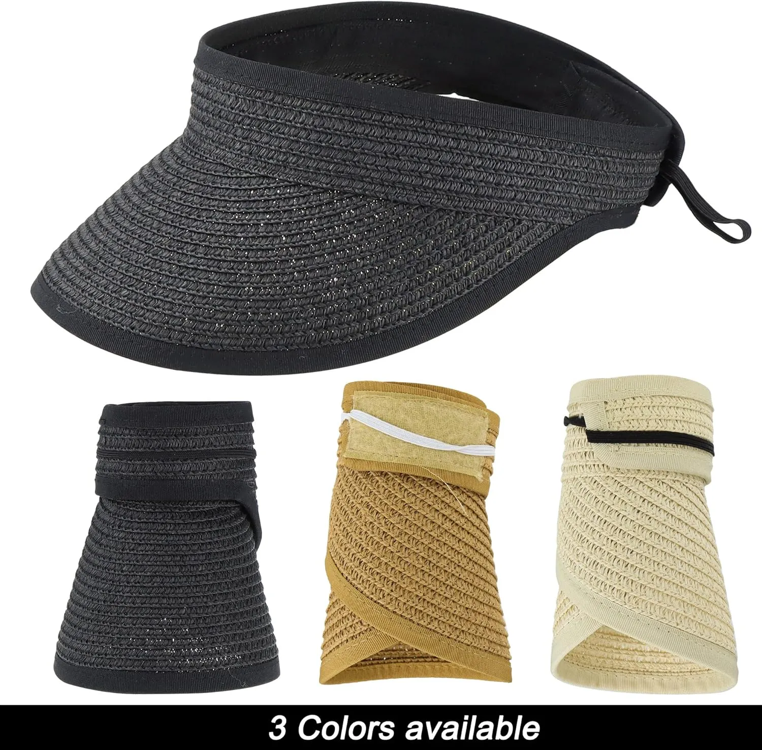 Women Straw Sun Visor Hat Wide Brim Foldable Summer UV Protection Beach Cap Packale Hats