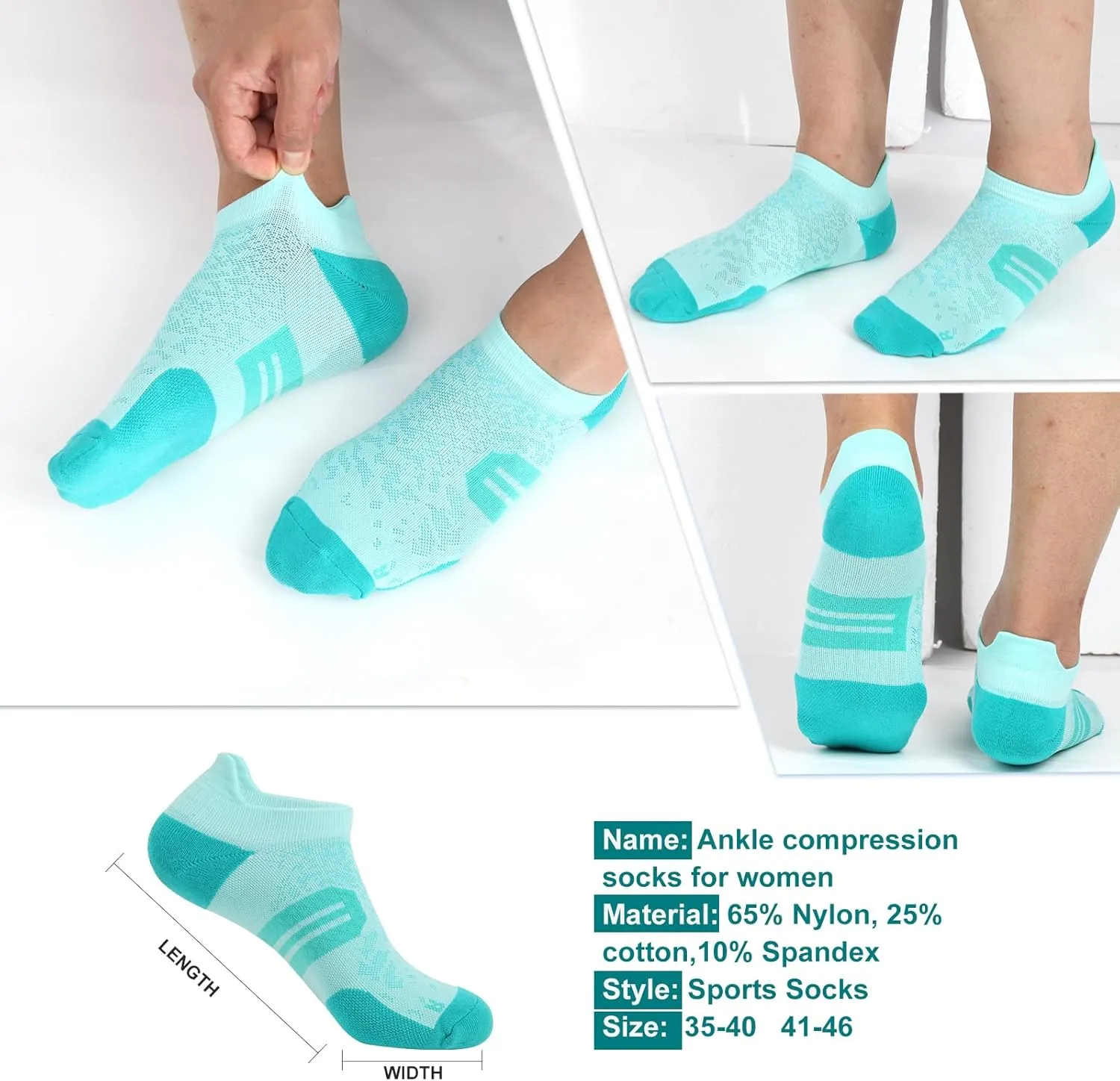 Womens Ankle Compression Socks with Arch Support Athletic Low cut Running Socks for Women Workout Cushion 5 Pairs