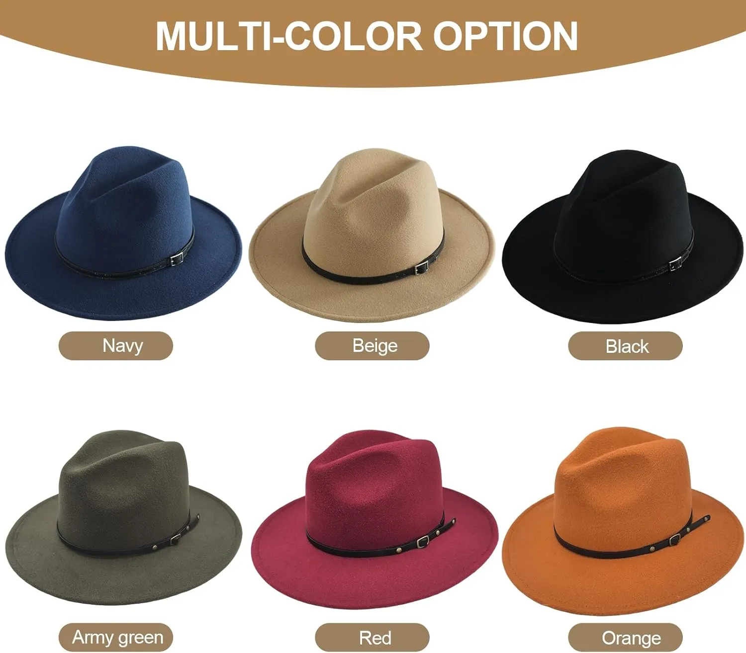 Women's Fashion Flat Wide Brim Hat Classic Wool Felt Panama Hat with Belt Buckle
