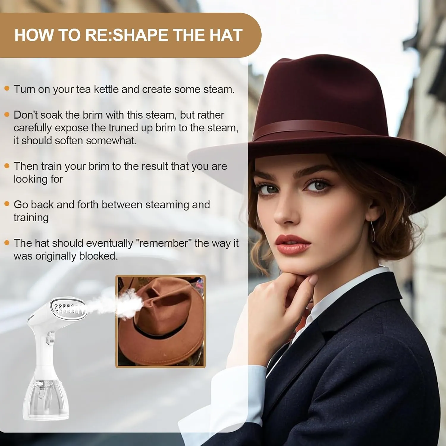 Women's Fashion Flat Wide Brim Hat Classic Wool Felt Panama Hat with Belt Buckle