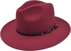 Women's Fashion Flat Wide Brim Hat Classic Wool Felt Panama Hat with Belt Buckle