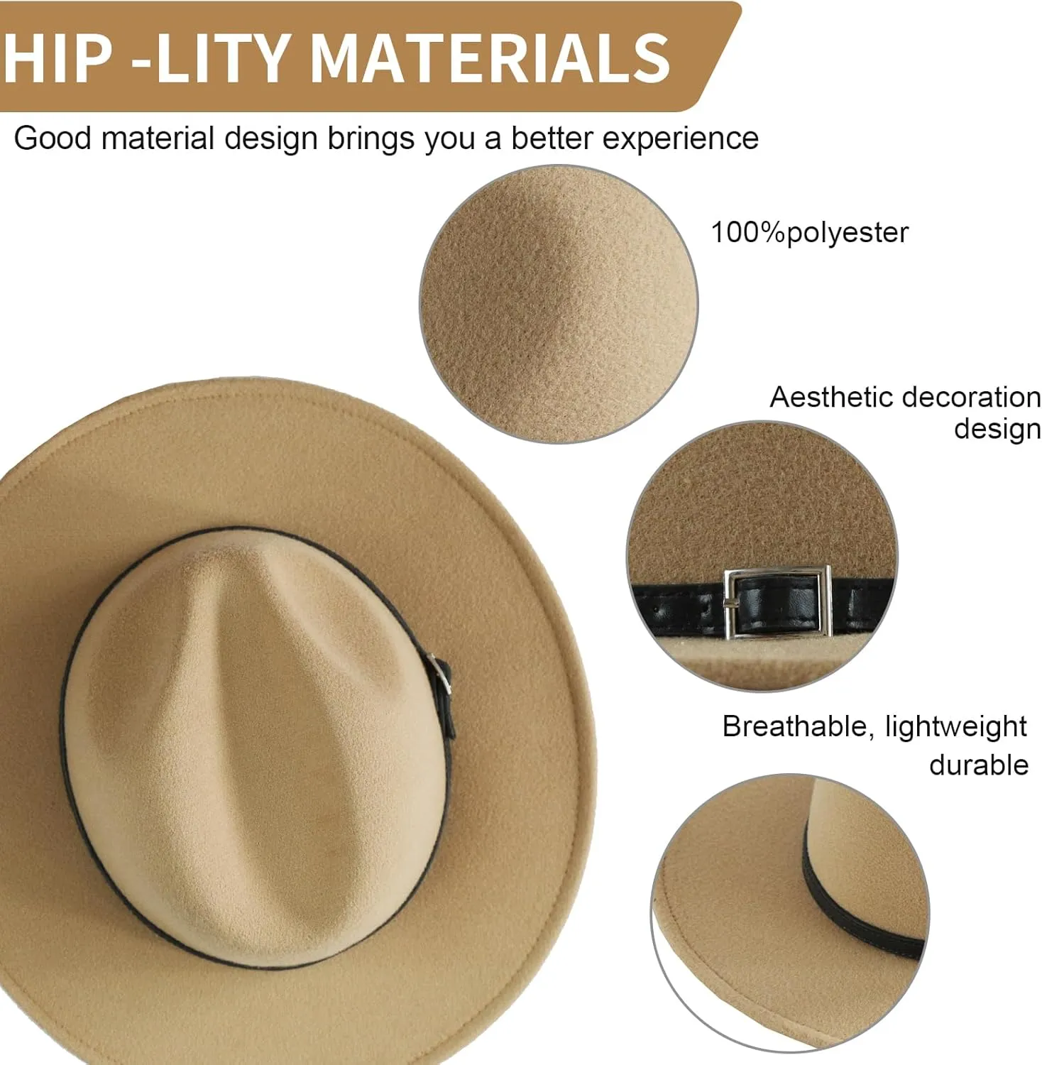 Women's Fashion Flat Wide Brim Hat Classic Wool Felt Panama Hat with Belt Buckle