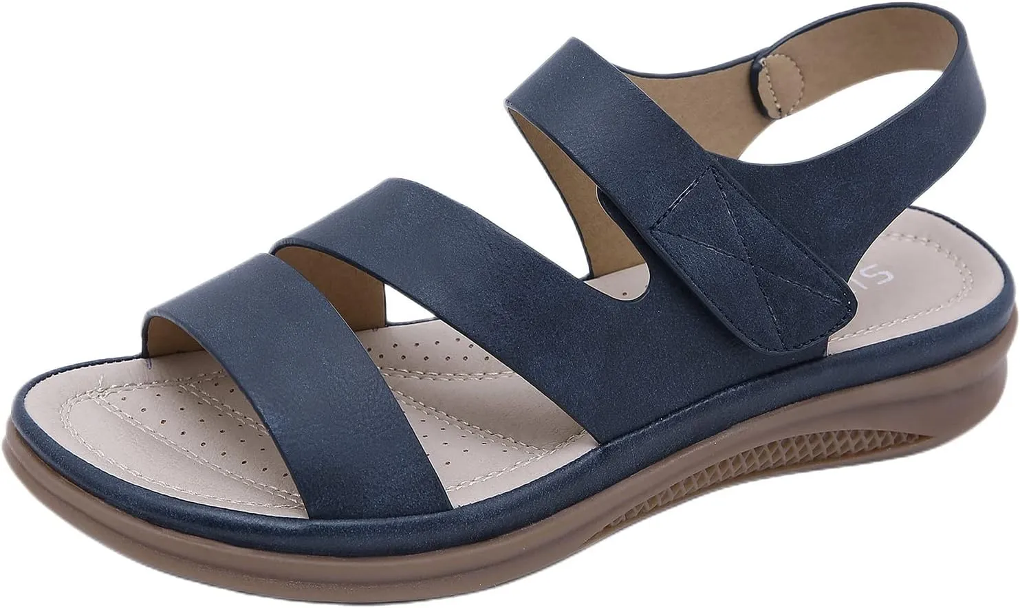 Womens Sandals Flats Comfortable Leather Walking Orthopedic Sandals Open Toe Hook And Loop Closure Non Slip Sandal Comfort Yoga Mat Shoes for Women