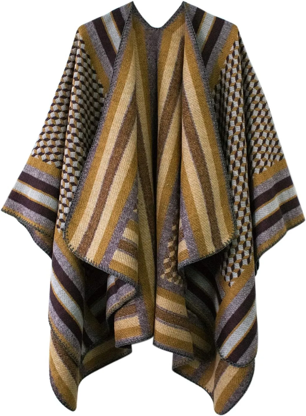 Women's Vintage Pattern Open Front Poncho Cape Shawl Winter Shawl Wraps