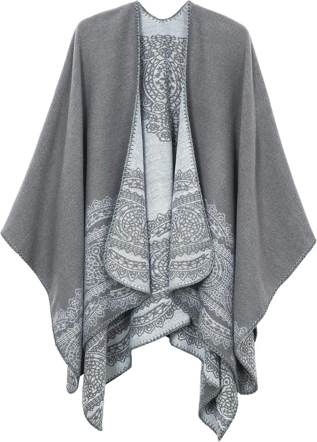Women's Vintage Pattern Open Front Poncho Cape Shawl Winter Shawl Wraps