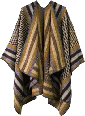 Women's Vintage Pattern Open Front Poncho Cape Shawl Winter Shawl Wraps