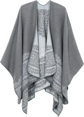 Women's Vintage Pattern Open Front Poncho Cape Shawl Winter Shawl Wraps