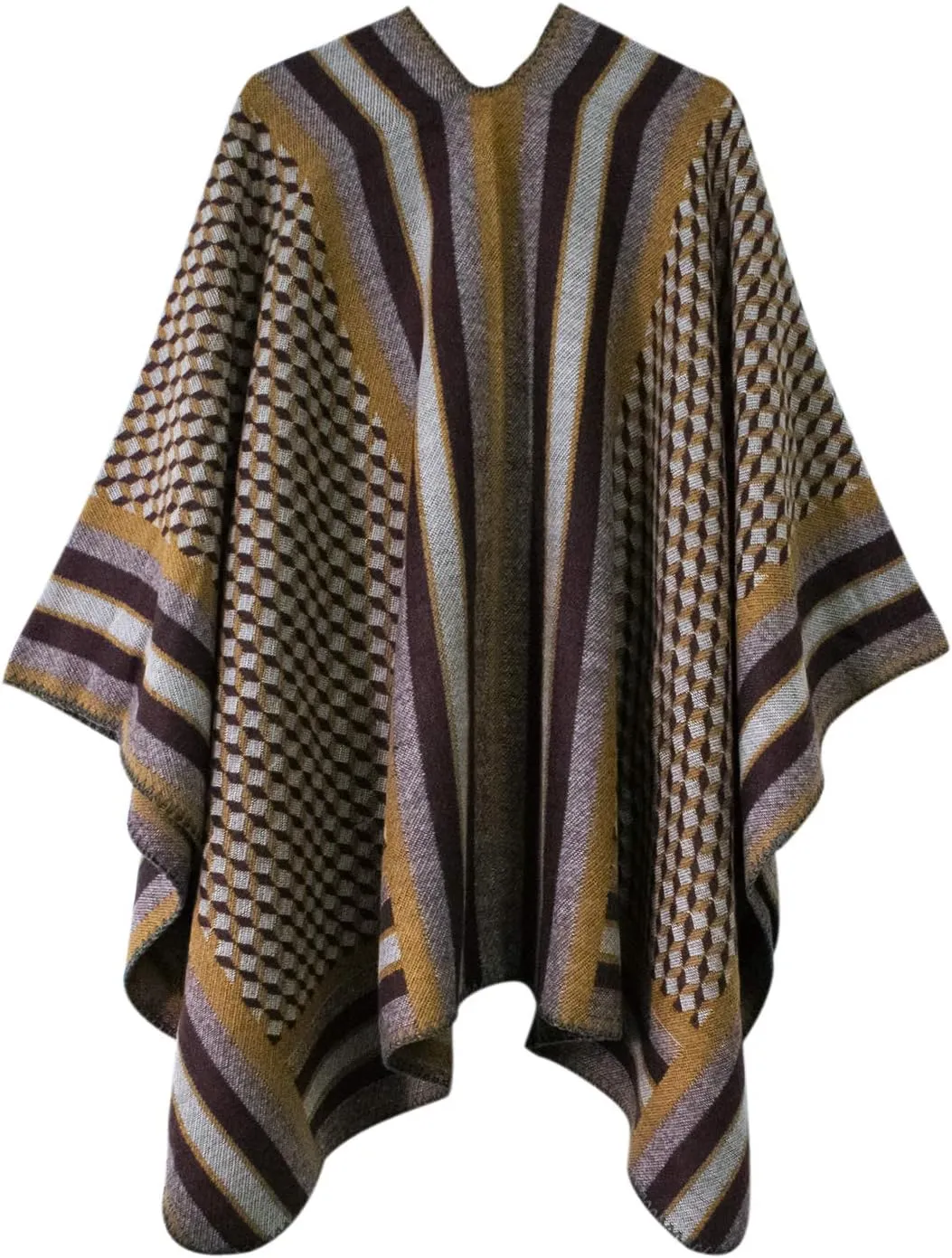 Women's Vintage Pattern Open Front Poncho Cape Shawl Winter Shawl Wraps