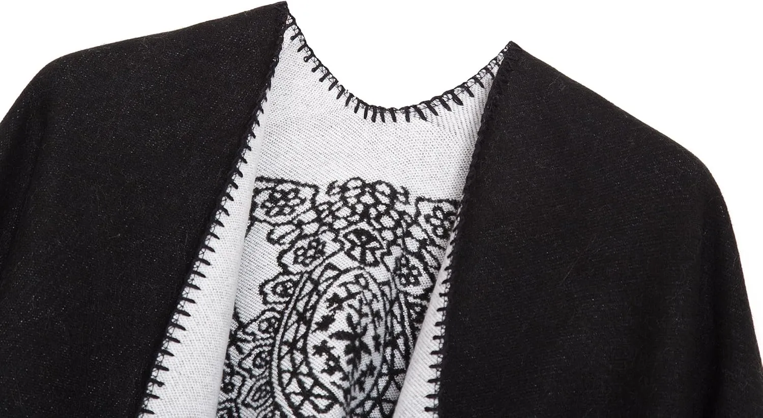 Women's Vintage Pattern Open Front Poncho Cape Shawl Winter Shawl Wraps