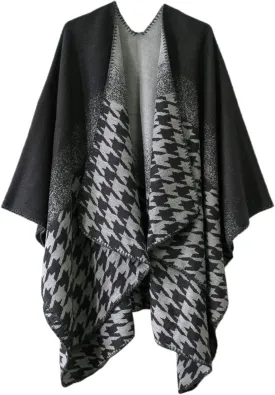 Women's Vintage Pattern Open Front Poncho Cape Shawl Winter Shawl Wraps