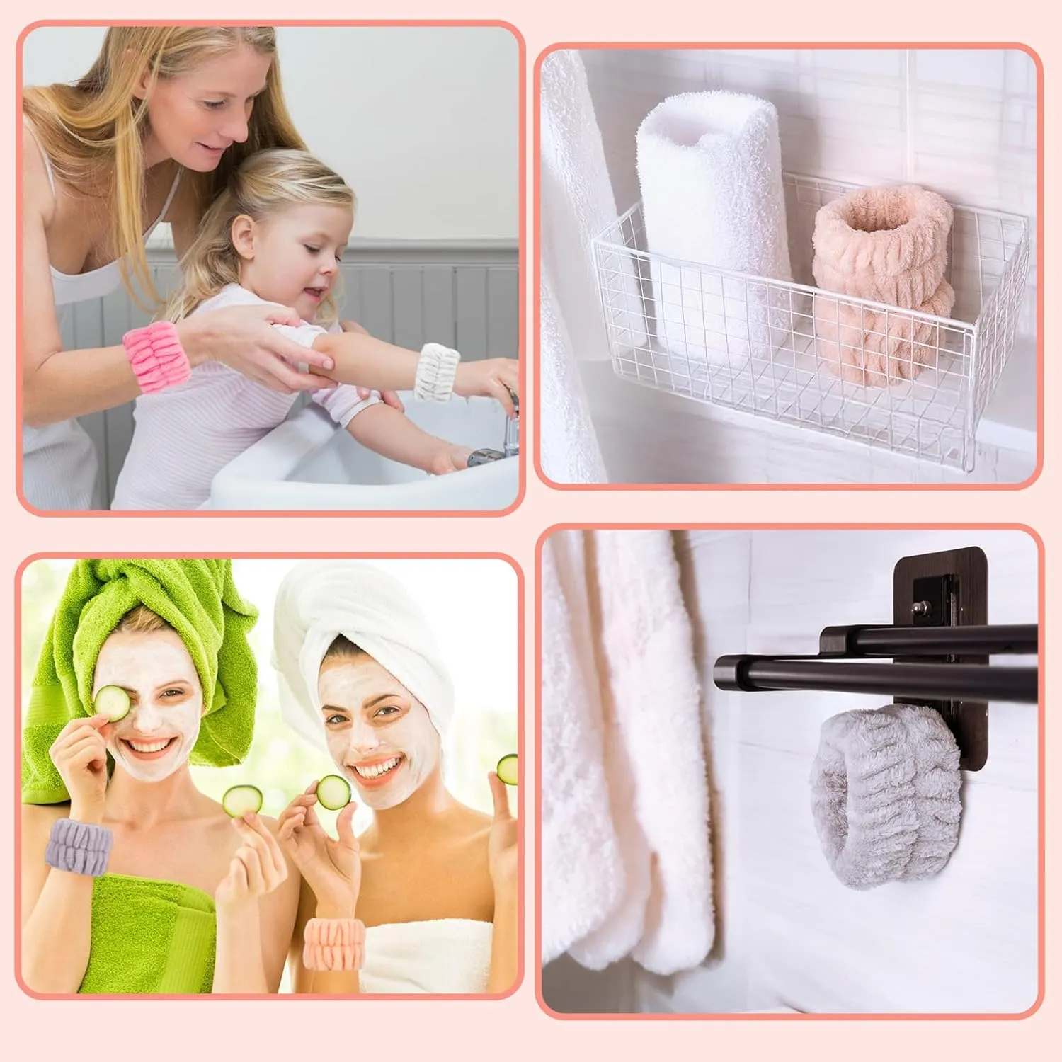 Women's Wrist Towels for Washing Face, Microfiber Spa Wash Band, Absorbent Wristbands Sweatband for Girls Prevent Water from Spilling Down Your Arms 6PCS