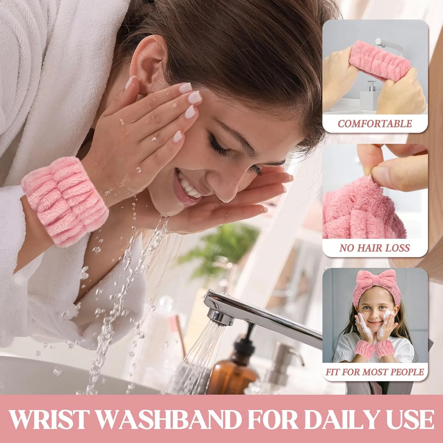 Women's Wrist Towels for Washing Face, Microfiber Spa Wash Band, Absorbent Wristbands Sweatband for Girls Prevent Water from Spilling Down Your Arms 6PCS