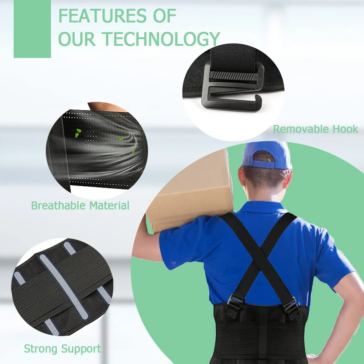 Work Back Brace - Back Support Belt for Lower Back Pain Relief, Heavy Lifting, Herniated Discs - Industrial Back Brace for Work With Shoulder Straps Fits Men and Women XL/2XL(37"-45")