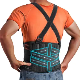 Work Back Brace with Removable Suspender Straps, Lumbar Posture Corrector for Heavy Lifting Safety Protector, Back Support Belt for Men Women in Moving, Construction and Warehouse Jobs X-Large