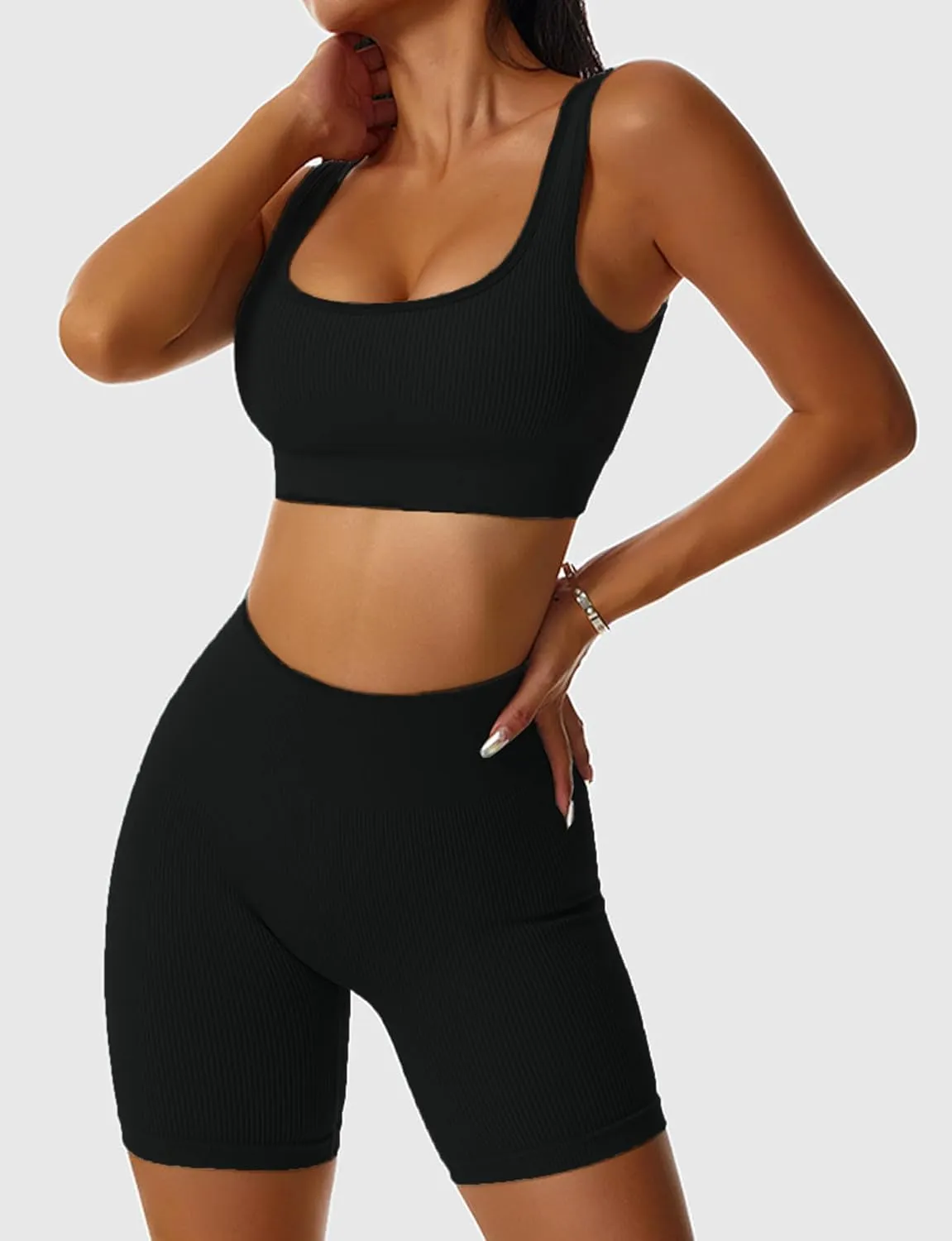 Workout Sets for Women Two Piece Sets for Women Summer Seamless Ribbed High Waist Leggings with Sports Bra Gym Sets