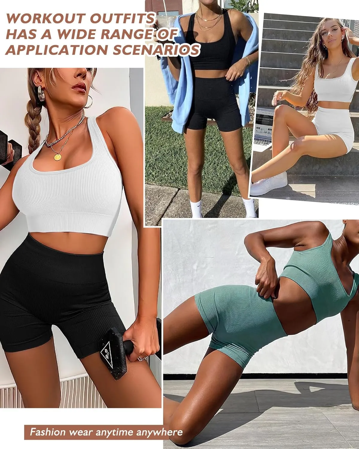 Workout Sets for Women Two Piece Sets for Women Summer Seamless Ribbed High Waist Leggings with Sports Bra Gym Sets