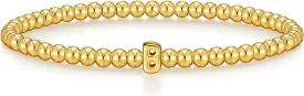 Wowshow Gold Bracelets for Women, 18K Gold Plated Stretch Initial Beaded Bracelets with A-Z Letter Charm Jewelry Gifts for Mother's Day Valentines Christmas
