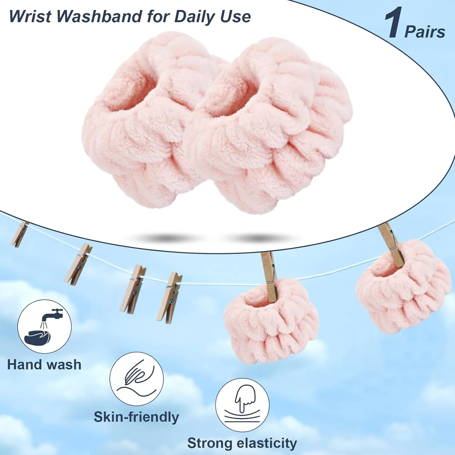 Wrist Bands for Washing Face, Microfiber Wrist Towels for Washing Face, Spa Wristbands for Washing Face, Face Wash Wristbands, Arm Bands for Washing Face for Woman ChildrenPale Pink