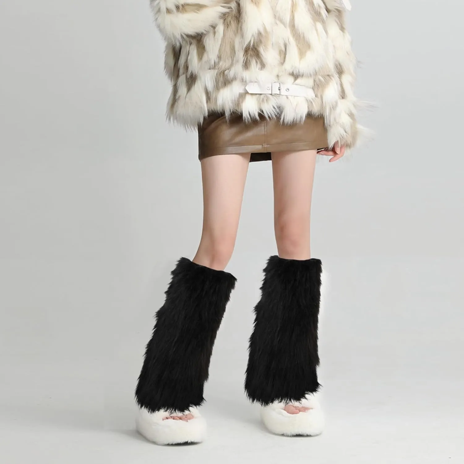 XEPST Faux Fur Fuzzy Leg Warmers Furry Boot Covers for Women, Warm Fuzzy Boot Cuff Boot Sleeves Leg Warmers for Party Costume