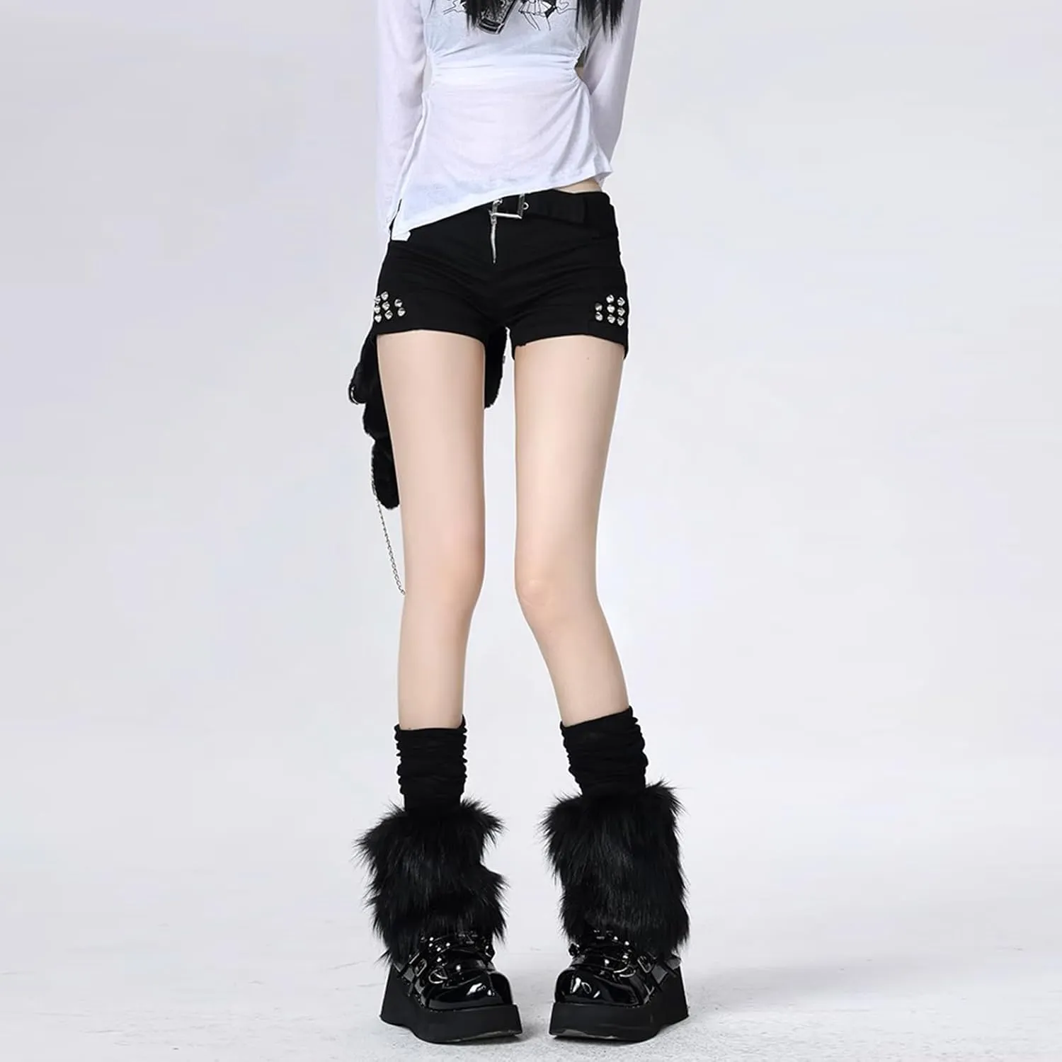 XEPST Faux Fur Fuzzy Leg Warmers Furry Boot Covers for Women, Warm Fuzzy Boot Cuff Boot Sleeves Leg Warmers for Party Costume