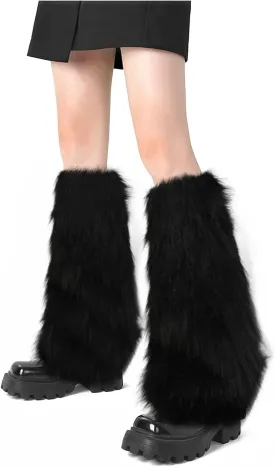 XEPST Faux Fur Fuzzy Leg Warmers Furry Boot Covers for Women, Warm Fuzzy Boot Cuff Boot Sleeves Leg Warmers for Party Costume
