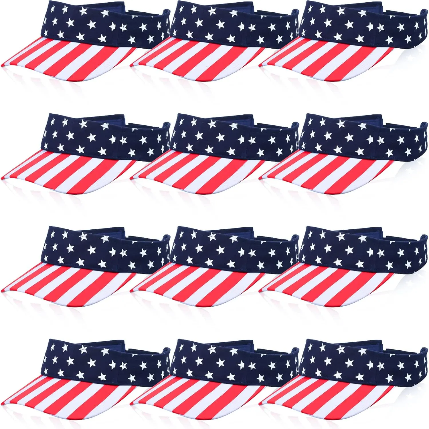 Yahenda 12 Pcs American Flag Hat 4th of July Visors for Women Men Patriotic Visor Red White and Blue Sun Hat(US Flag)