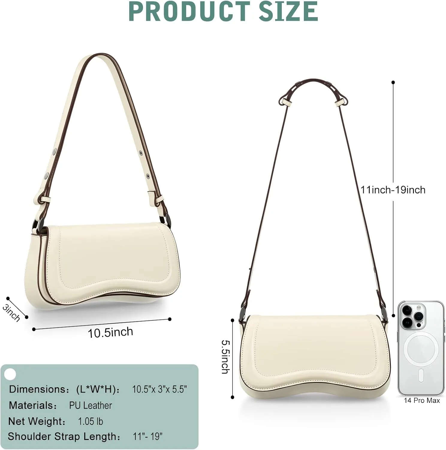 YDSIII Shoulder Bag, Women's Vintage Vegan Leather Shoulder Purse with Adjustable Strap