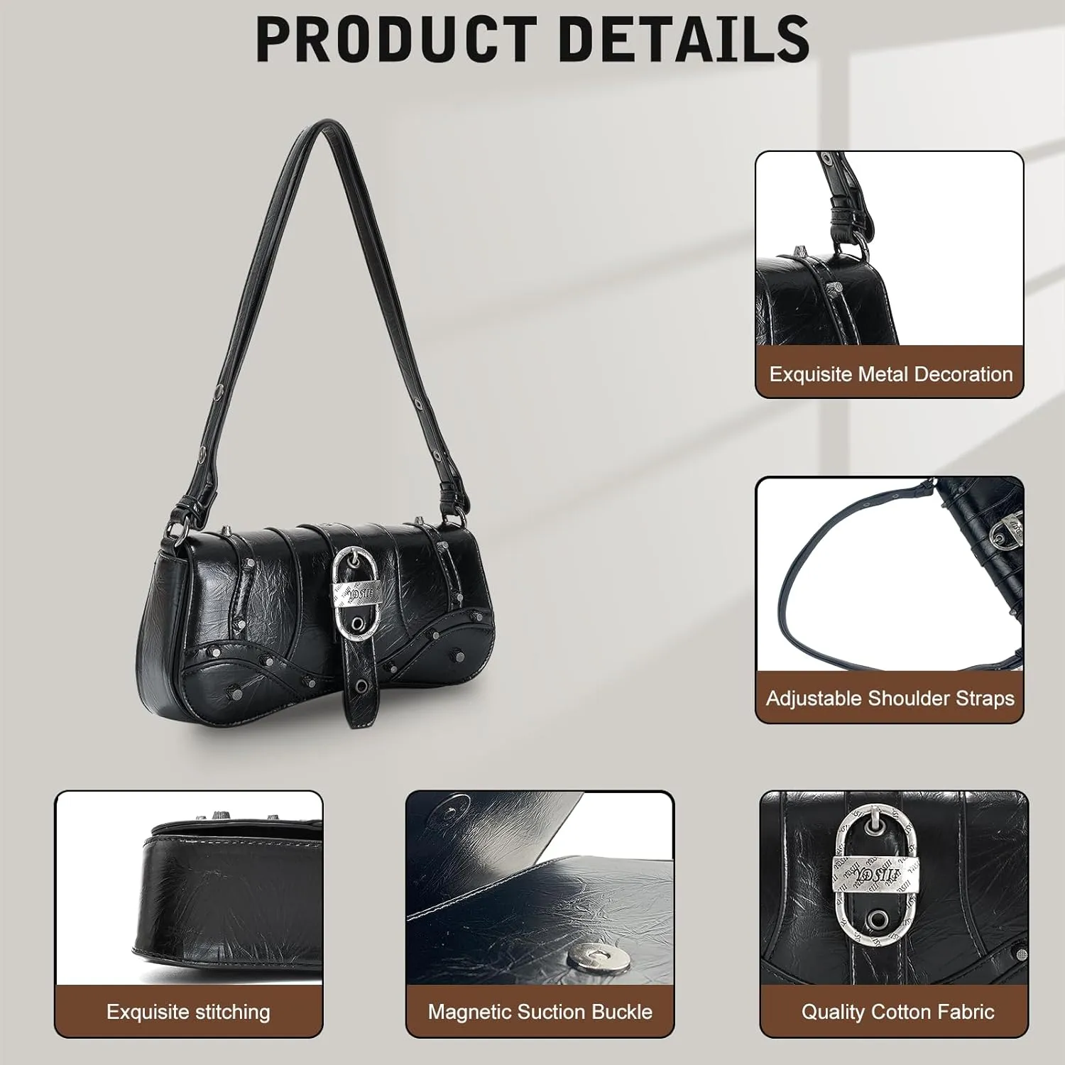 YDSIII Shoulder Bag, Women's Vintage Vegan Leather Shoulder Purse with Adjustable Strap
